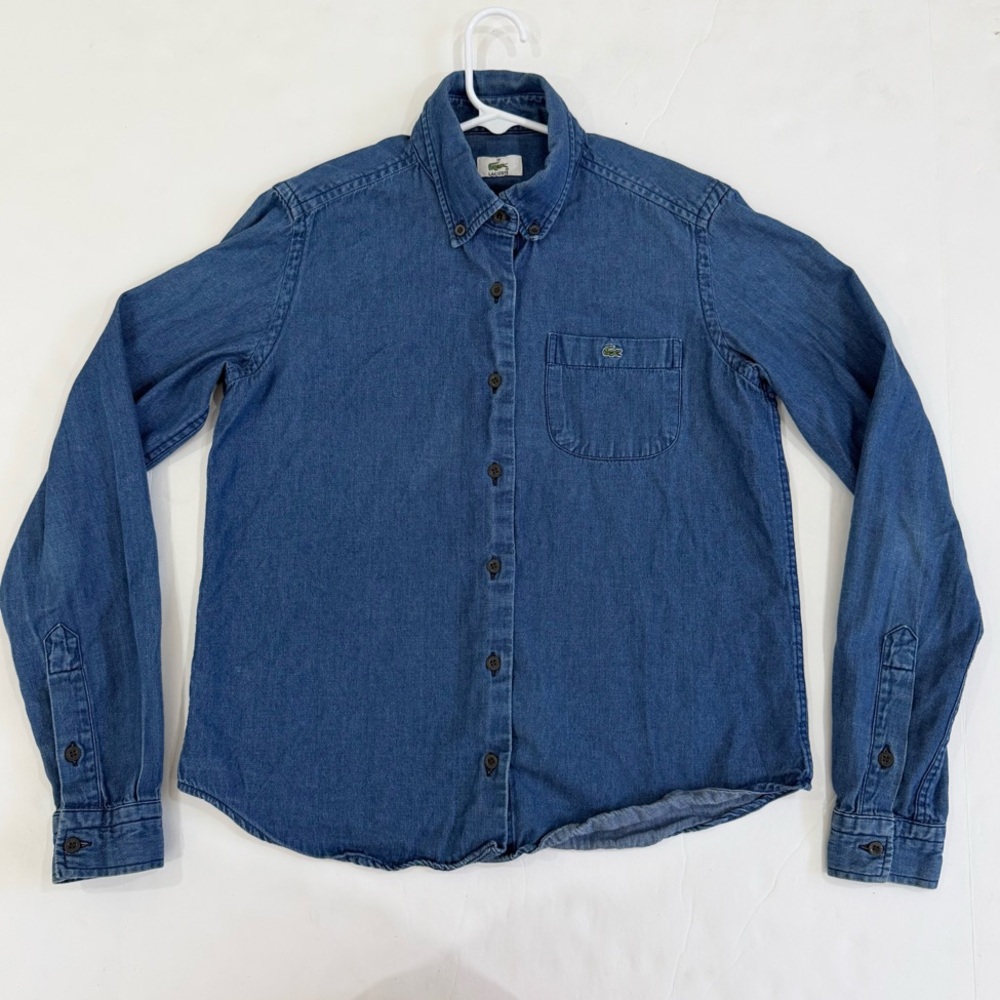 Vtg 2002 Lacoste Boys Kid Sz 38 Long Sleeve Denim Shirt Cotton Nostalgia Classic